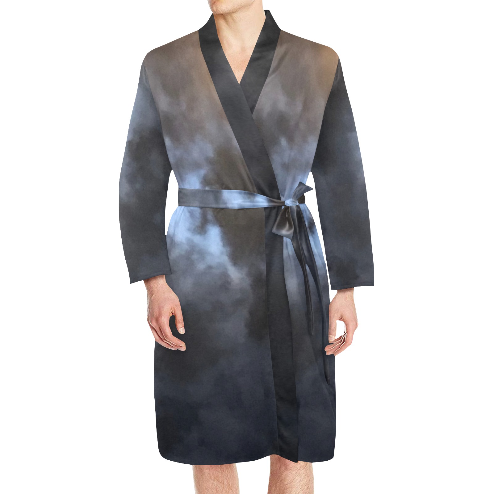 Mystic_moon robe Men's Long Sleeve Belted Night Robe (Model H56)