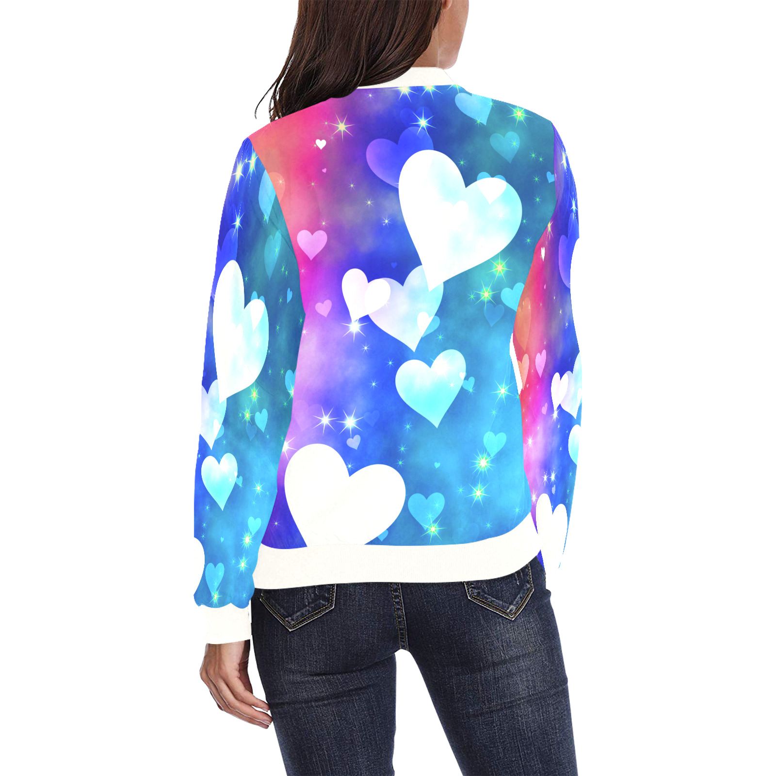Dreamy Love Heart Sky Background All Over Print Bomber Jacket for Women (Model H36)