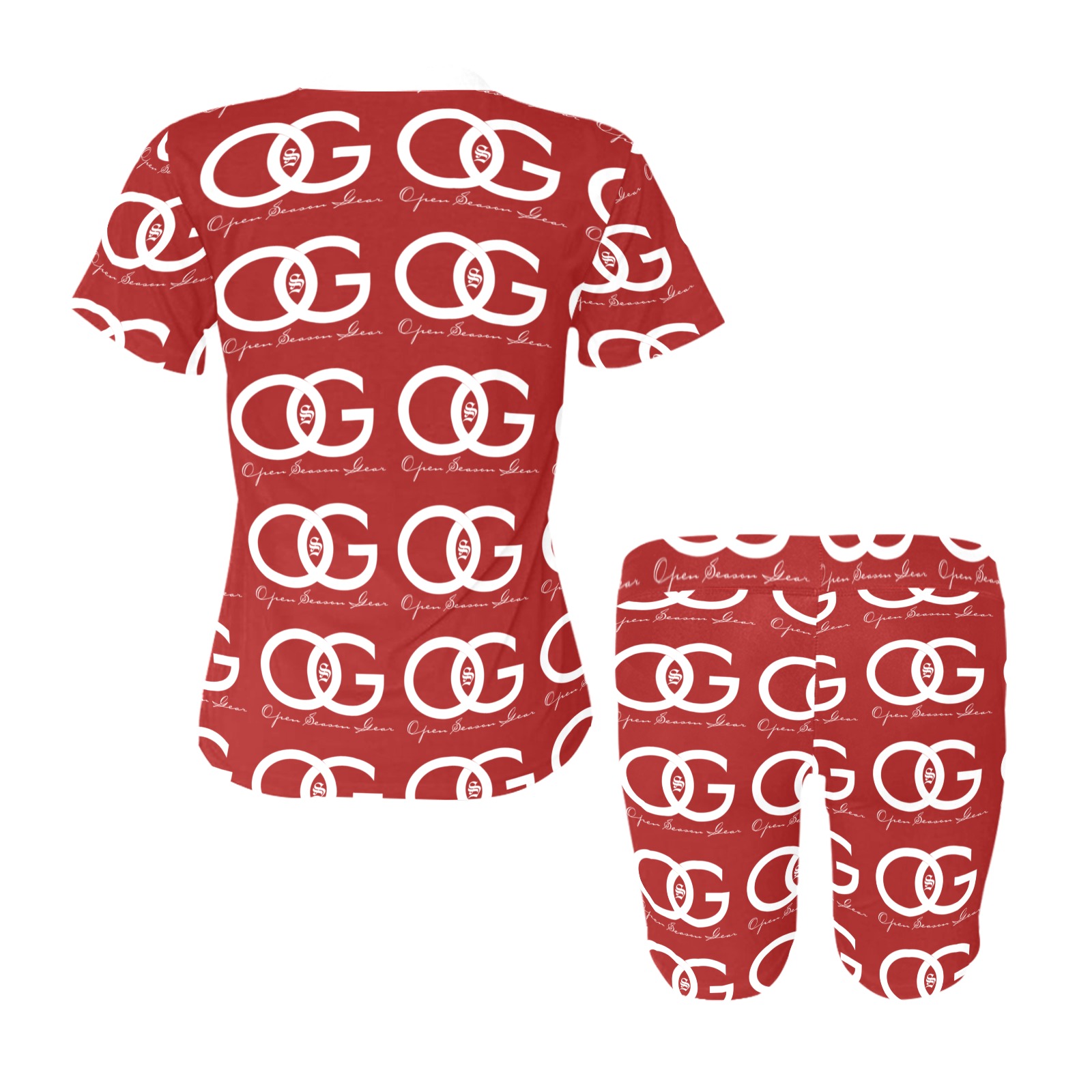 Red OSG Shirt & Shorts Set Women's Short Yoga Set