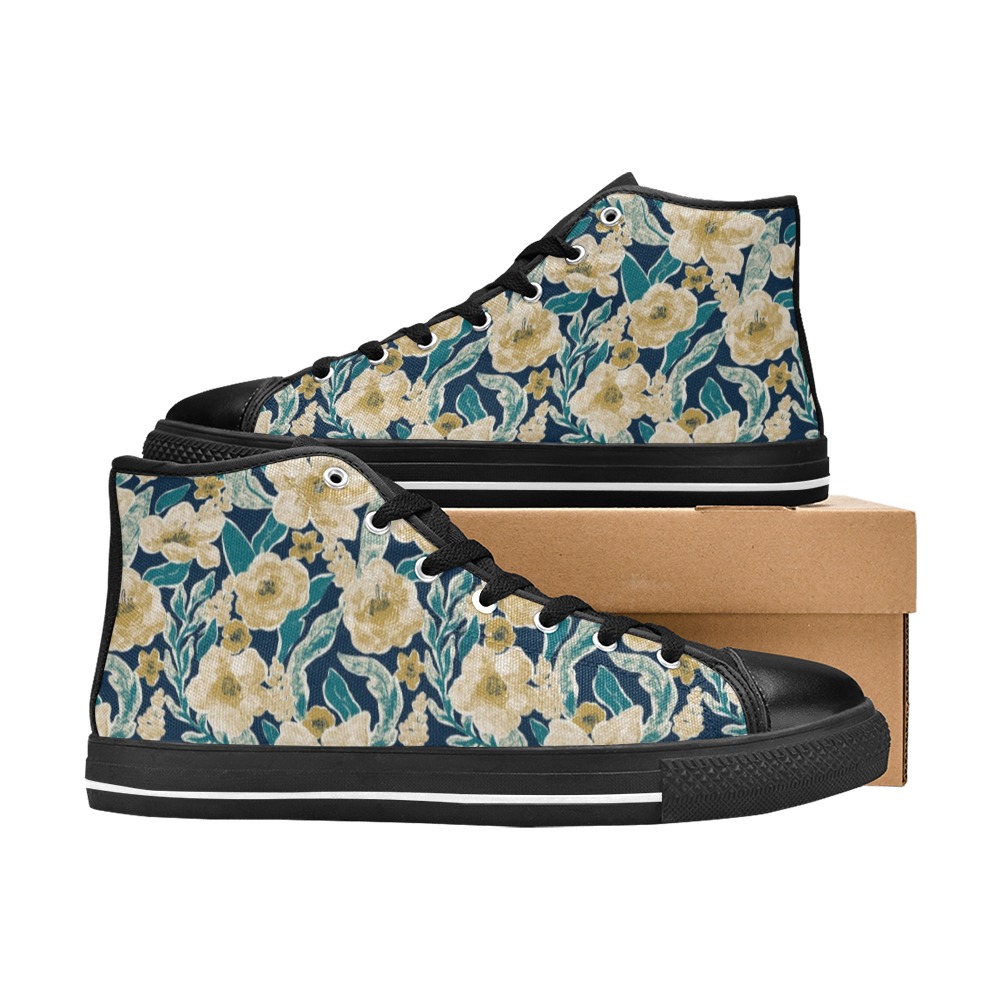 Painted Flowers Women's Classic High Top Canvas Shoes (Model 017)