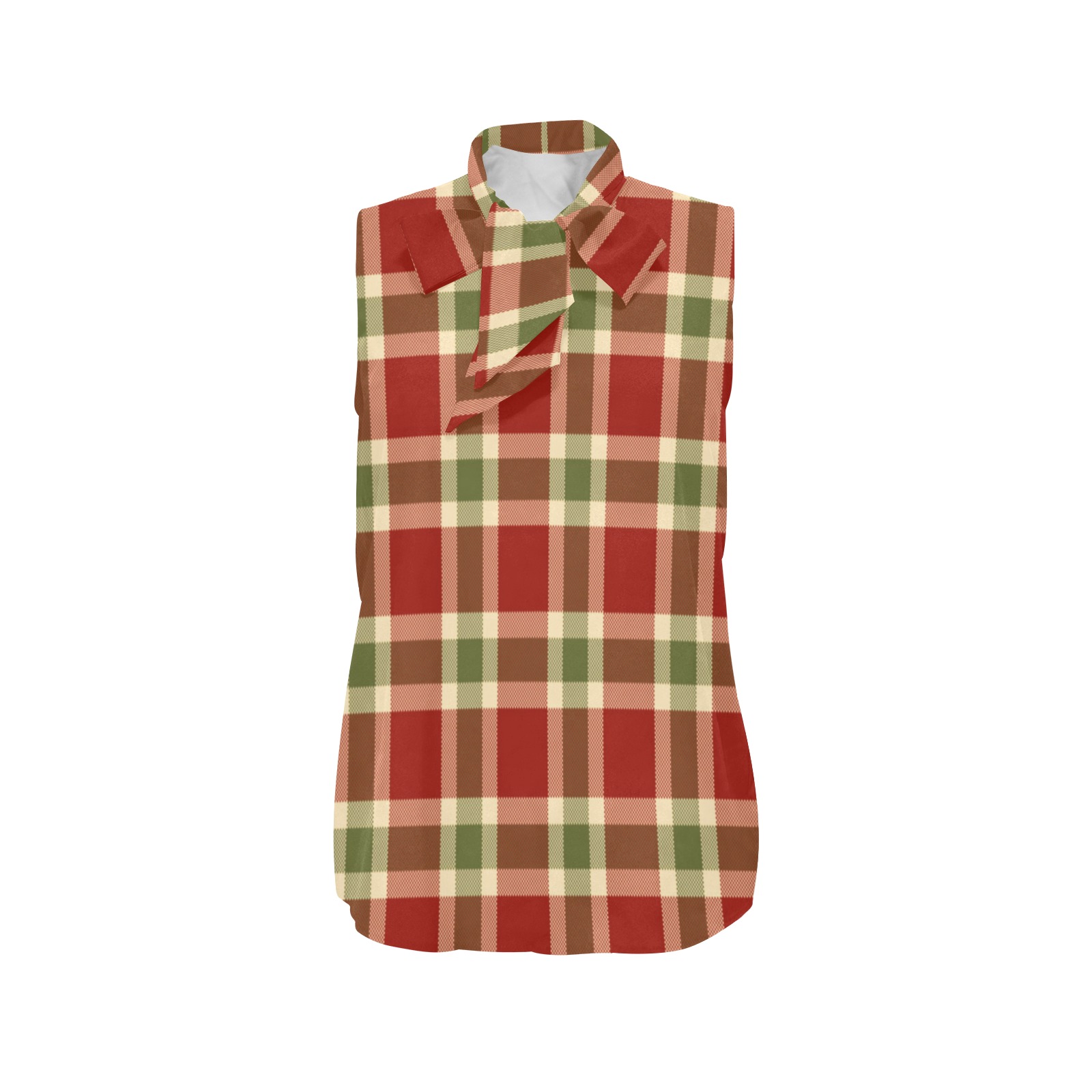 Red And Green Plaid Women's Bow Tie V-Neck Sleeveless Shirt (Model T69)