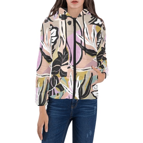 Tropical modern simple graphic Women's Padded Hooded Jacket (Model H46)