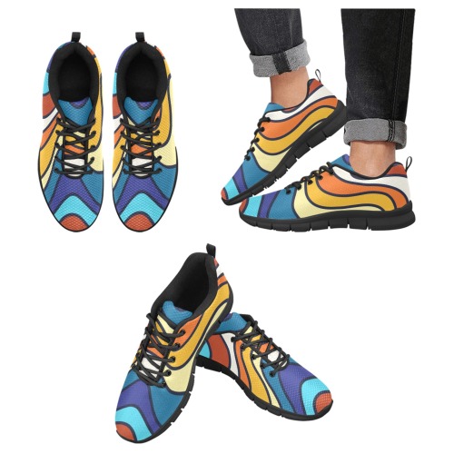 Retro Wavy Lines Women's Breathable Running Shoes (Model 055)