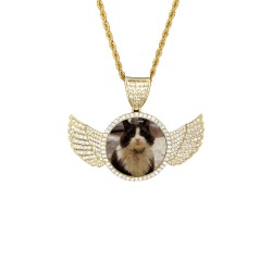 WALT-CAT PHOTO2 Wings Gold Photo Pendant with Rope Chain