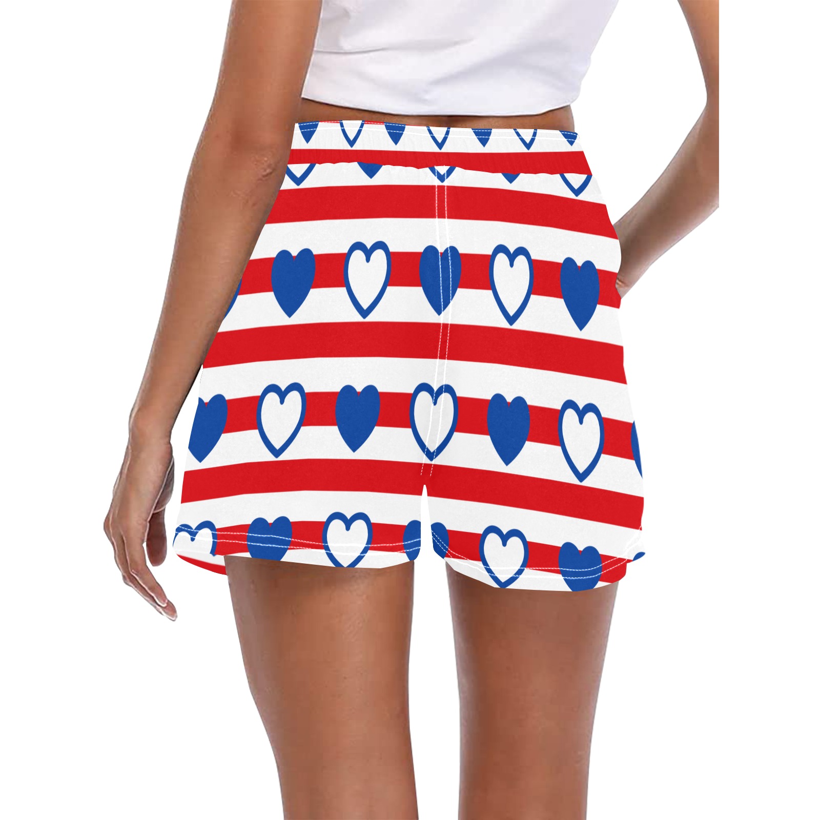 Cute Stripes and Hearts Women's Casual Board Shorts (Model L54)