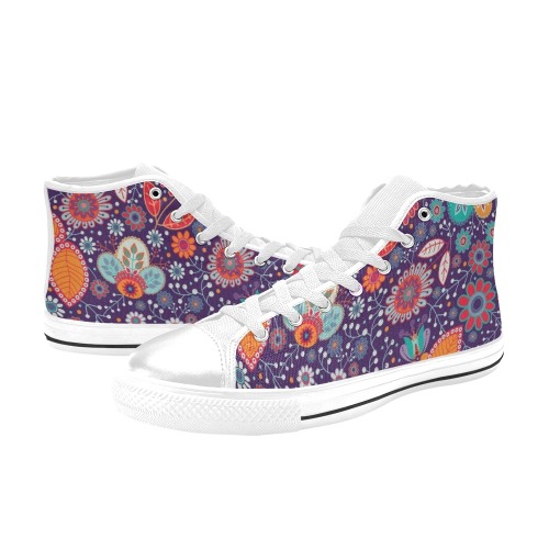 Fancy Floral High Top Canvas Shoes for Kid (Model 017)