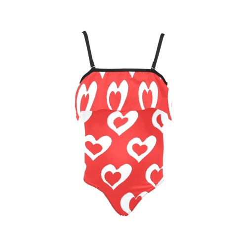 heart within a heart Kids' Spaghetti Strap Ruffle Swimsuit (Model S26)