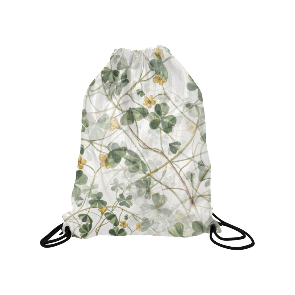 Vintage Yellow Floral Clover Foliage Plant Medium Drawstring Bag Model 1604 (Twin Sides) 13.8"(W) * 18.1"(H)
