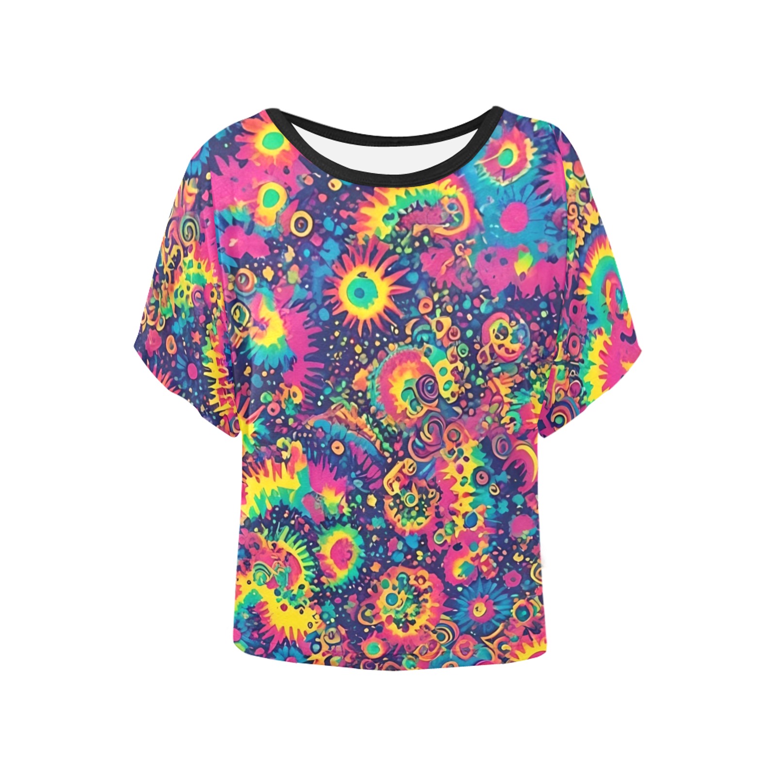 Crazy Psychedelic Rainbows Women's Batwing-Sleeved Blouse T shirt (Model T44)