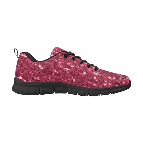 Magenta dark pink red faux sparkles glitter Women's Breathable Running Shoes (Model 055)