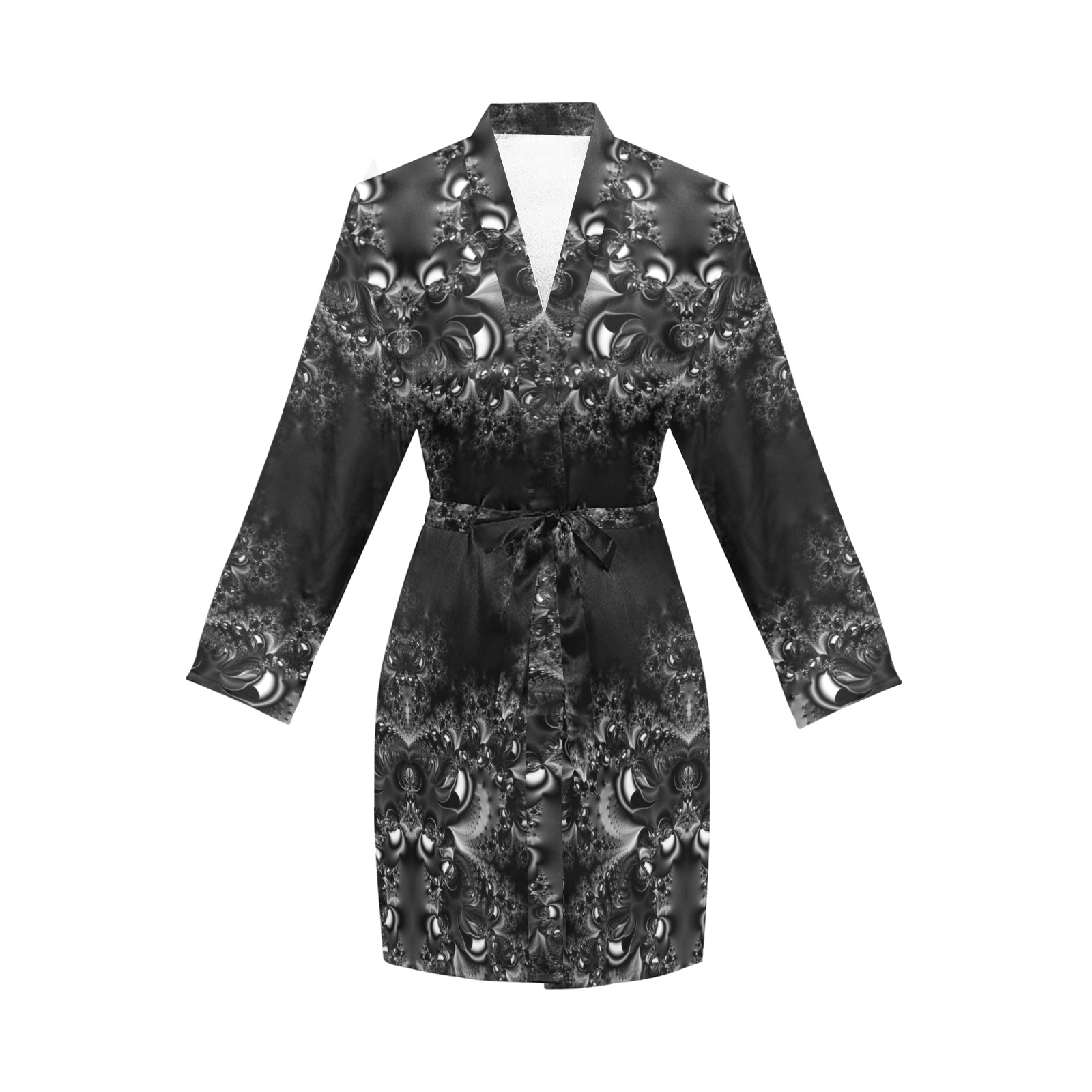 Frost at Midnight Fractal Women's Long Sleeve Belted Night Robe