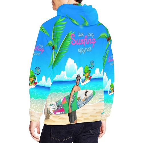 Live Life Surfing Enjoyment Collectable Fly All Over Print Hoodie for Men (USA Size) (Model H13)
