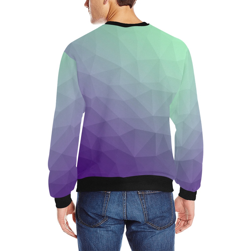 Purple green ombre gradient geometric mesh pattern Men's Rib Cuff Crew Neck Sweatshirt (Model H34)