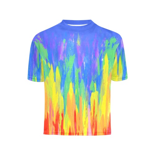 Flames Paint Abstract Classic Blue Little Girls' All Over Print Crew Neck T-Shirt (Model T40-2)