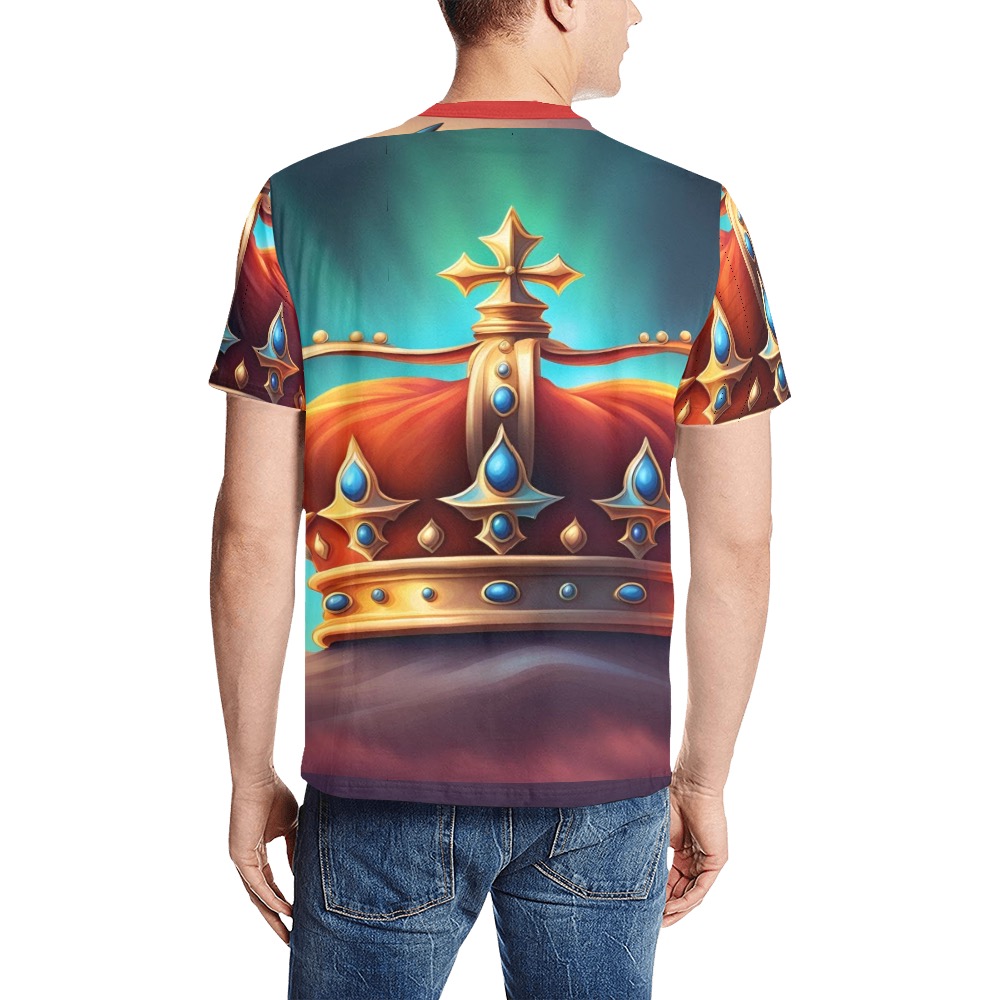 Image of royal crown that’s fit for king soloman with a fire back ground Men's All Over Print T-Shirt (Solid Color Neck) (Model T63)