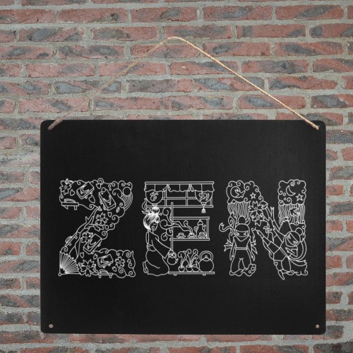 Stunning white word ZEN in Japanese-styled font. Metal Tin Sign 12"x8"