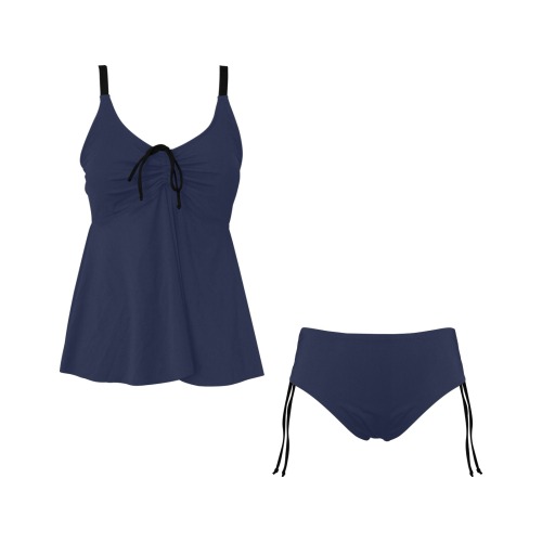 dark navy blue Chest Drawstring Swim Dress (Model S30)