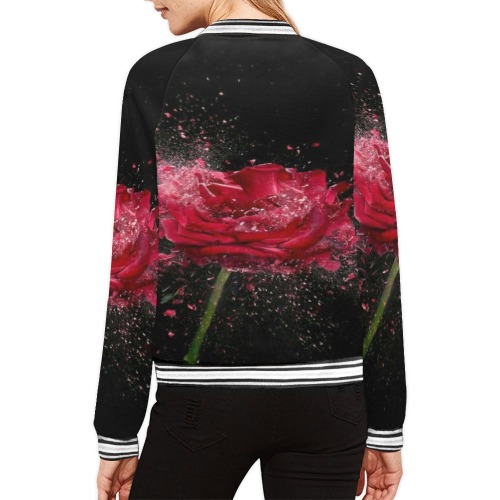 Roses All Over Print Bomber Jacket for Women (Model H21)