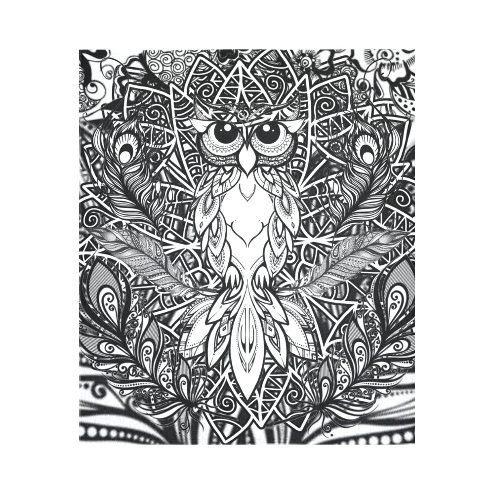 Black and White Wise Owl Tapestry Cotton Linen Wall Tapestry 51"x 60"