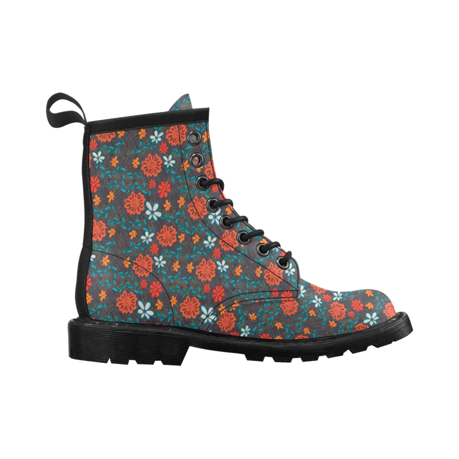 Pretty floral pattern Women's PU Leather Martin Boots (Model 402H)