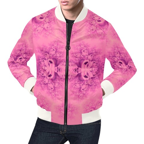 Pink Morning Frost Fractal All Over Print Bomber Jacket for Men (Model H19)