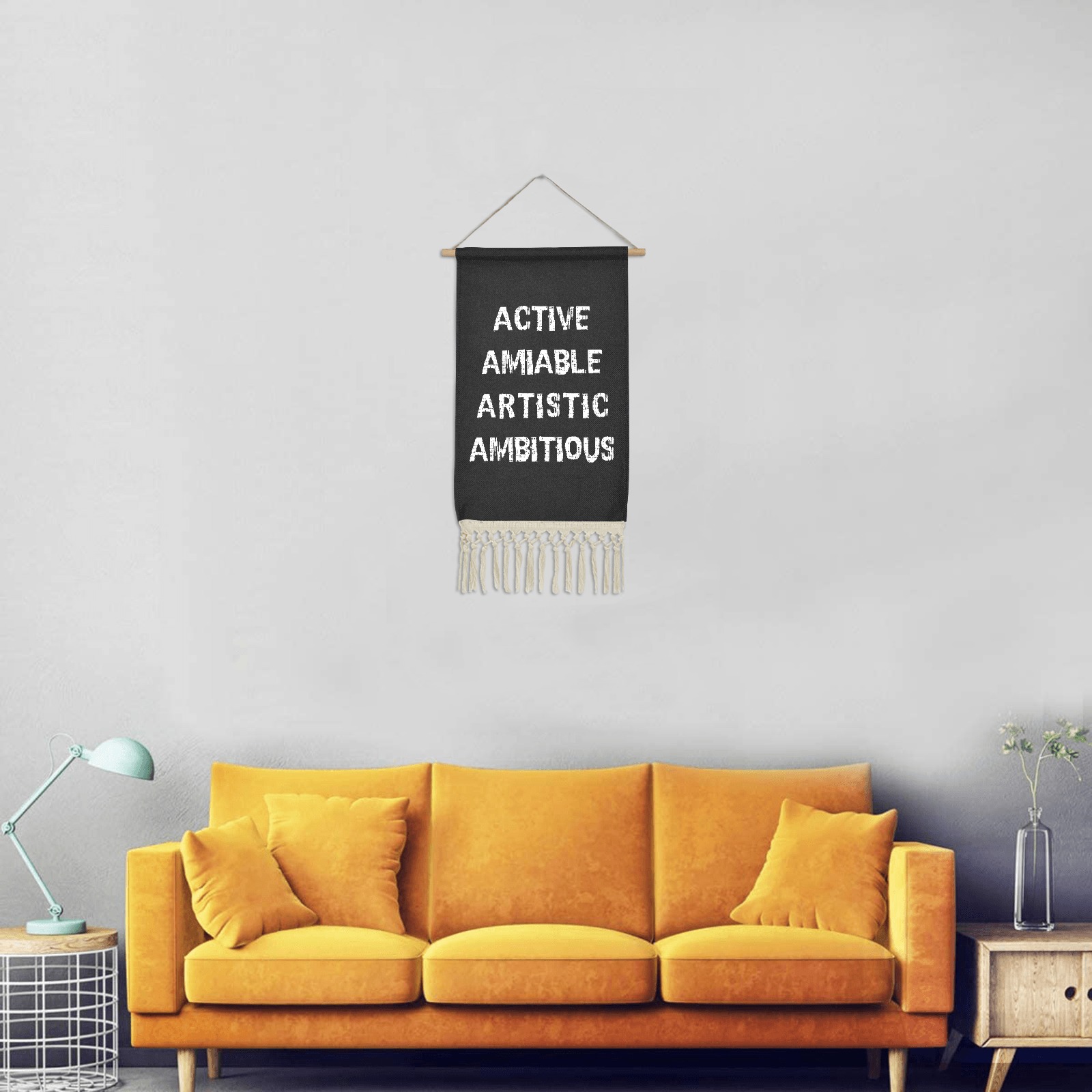 Active, amiable, artistic, ambitious white words. Linen Hanging Poster
