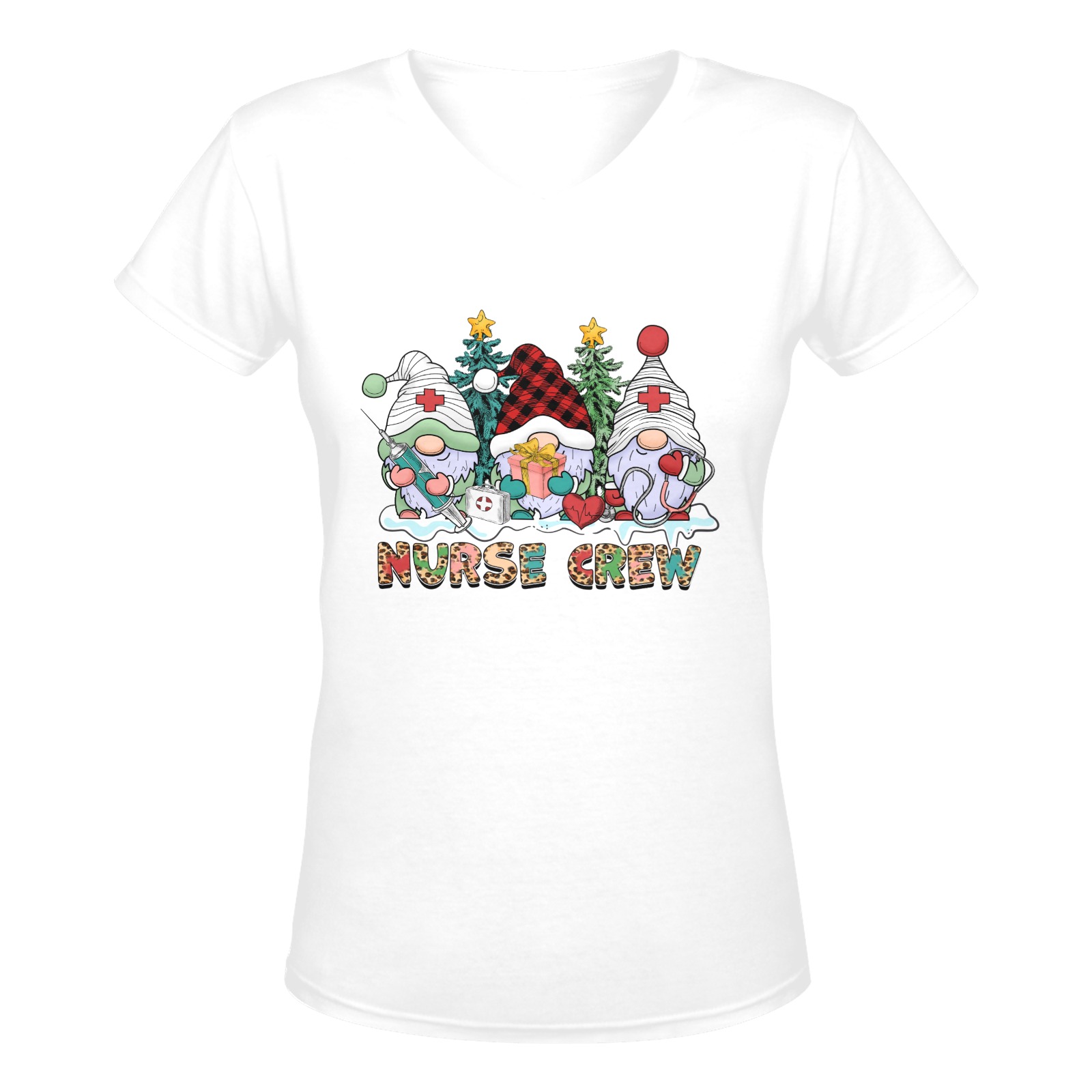 Christmas Gnome Nurse Crew (W) Women's Deep V-neck T-shirt (Model T19)