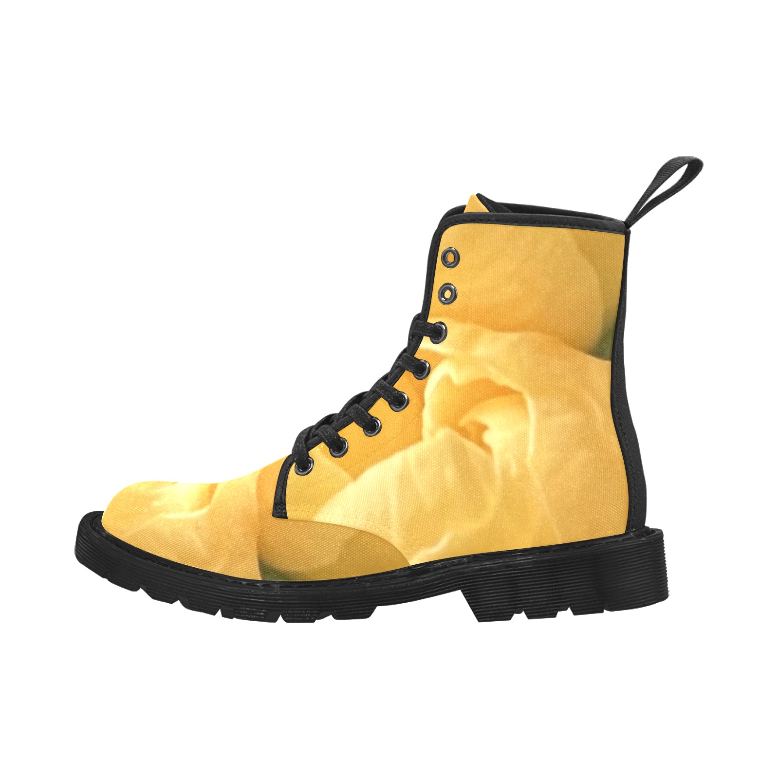 yellow flowers Martin Boots for Women (Black) (Model 1203H)