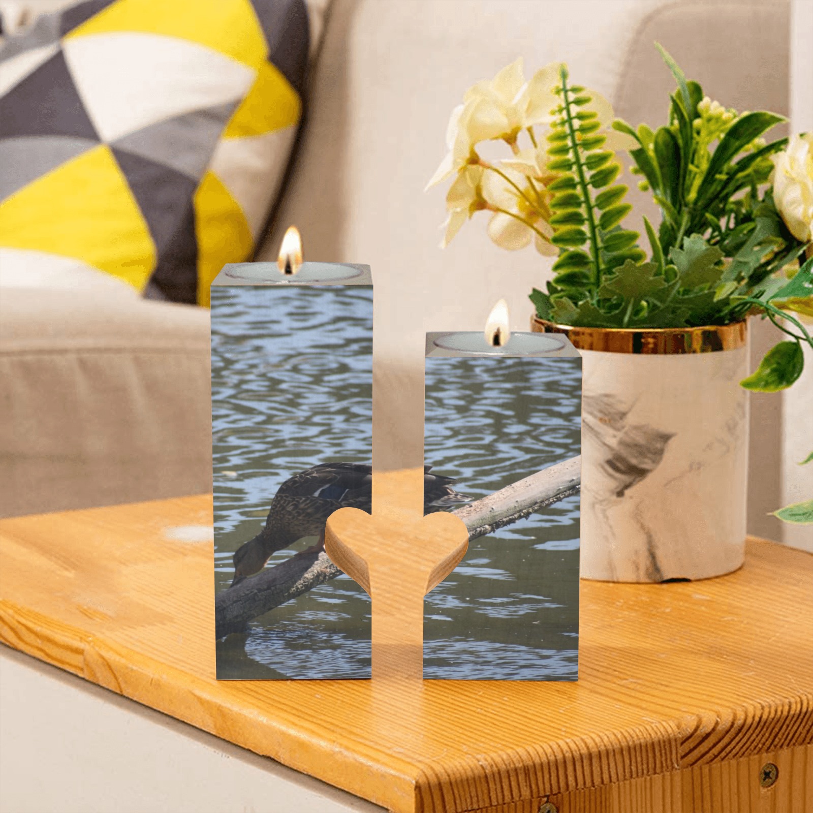 a thirsty duck Wooden Candle Holder (Without Candle)