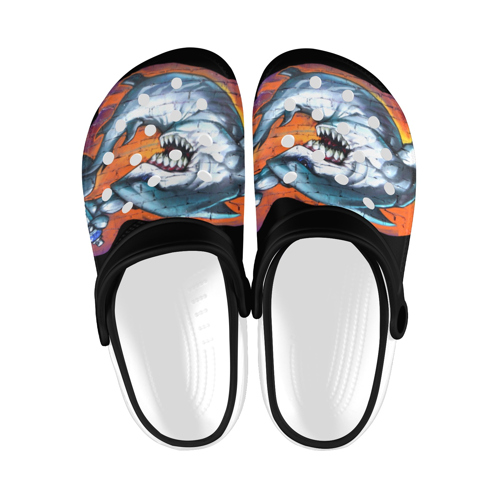 Graffiti Shark - Black Custom Print Foam Clogs for Adults