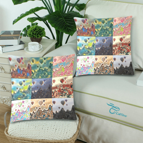 Cappadocia, Central Anatolia, Turkey Collage Custom Zippered Pillow Cases 18"x 18" (Twin Sides) (Set of 2)