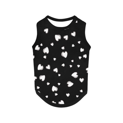 White Hearts Floating on Black All Over Print Pet Tank Top