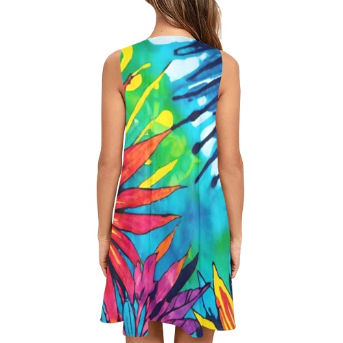 hippy floral splash Sleeveless A-Line Pocket Dress (Model D57)