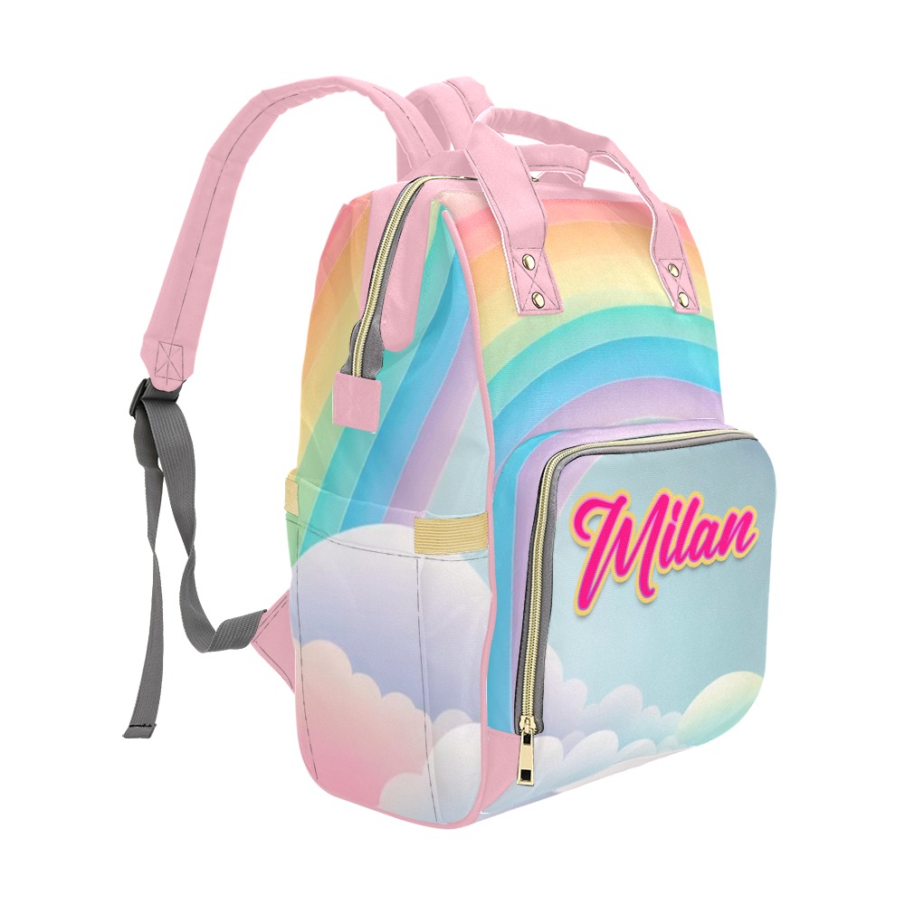 Pink Rainbow Multi-Function Diaper Backpack/Diaper Bag (Model 1688)