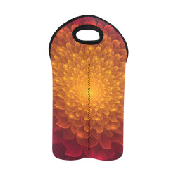 Firey Fractal bloom Floral flower in red and yellow 2-Bottle Neoprene Wine Bag