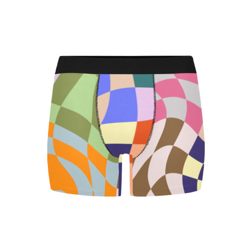 Wavy Groovy Geometric Checkered Retro Abstract Mosaic Pixels Men's Boxer Briefs with Inner Pocket (Model L34)