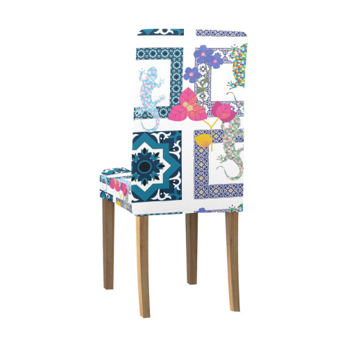Blue Lizard Patch Mediterranean Design Chair Cover (Pack of 6)