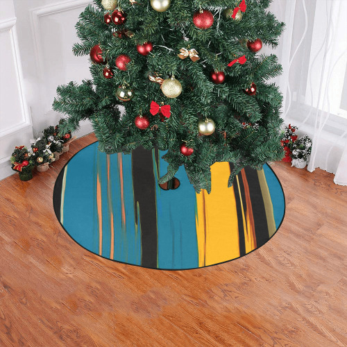 Black Turquoise And Orange Go! Abstract Art Christmas Tree Skirt 47" x 47"