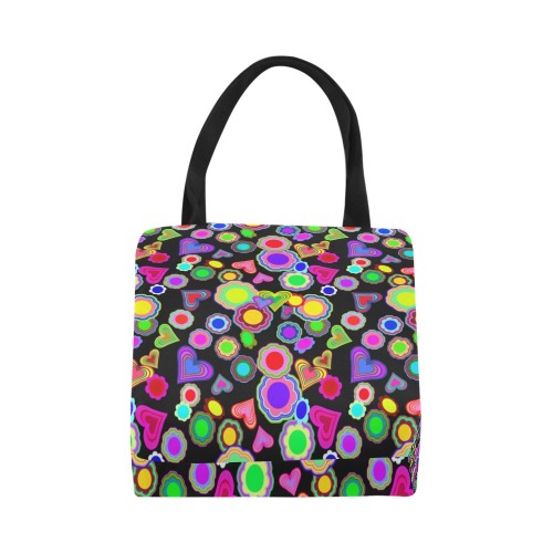 Groovy Hearts and Flowers Black Canvas Tote Bag (Model 1657)