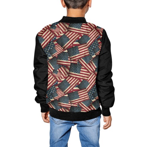 Patriotic USA American Flag Art Vest Style Kids' All Over Print Bomber Jacket (Model H40)