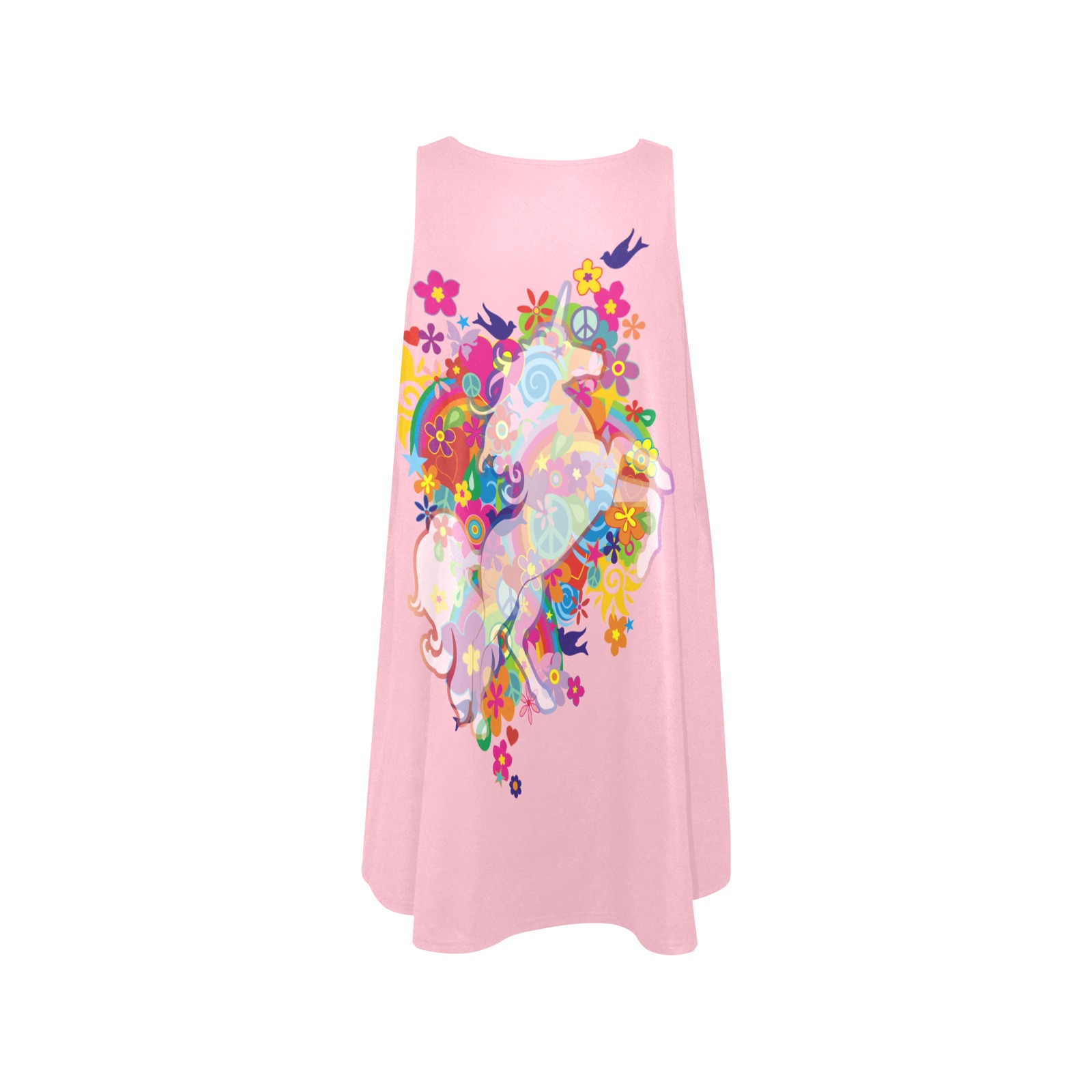 FLOWER POWER rainbow UNICORN multicolored Sleeveless A-Line Pocket Dress (Model D57)