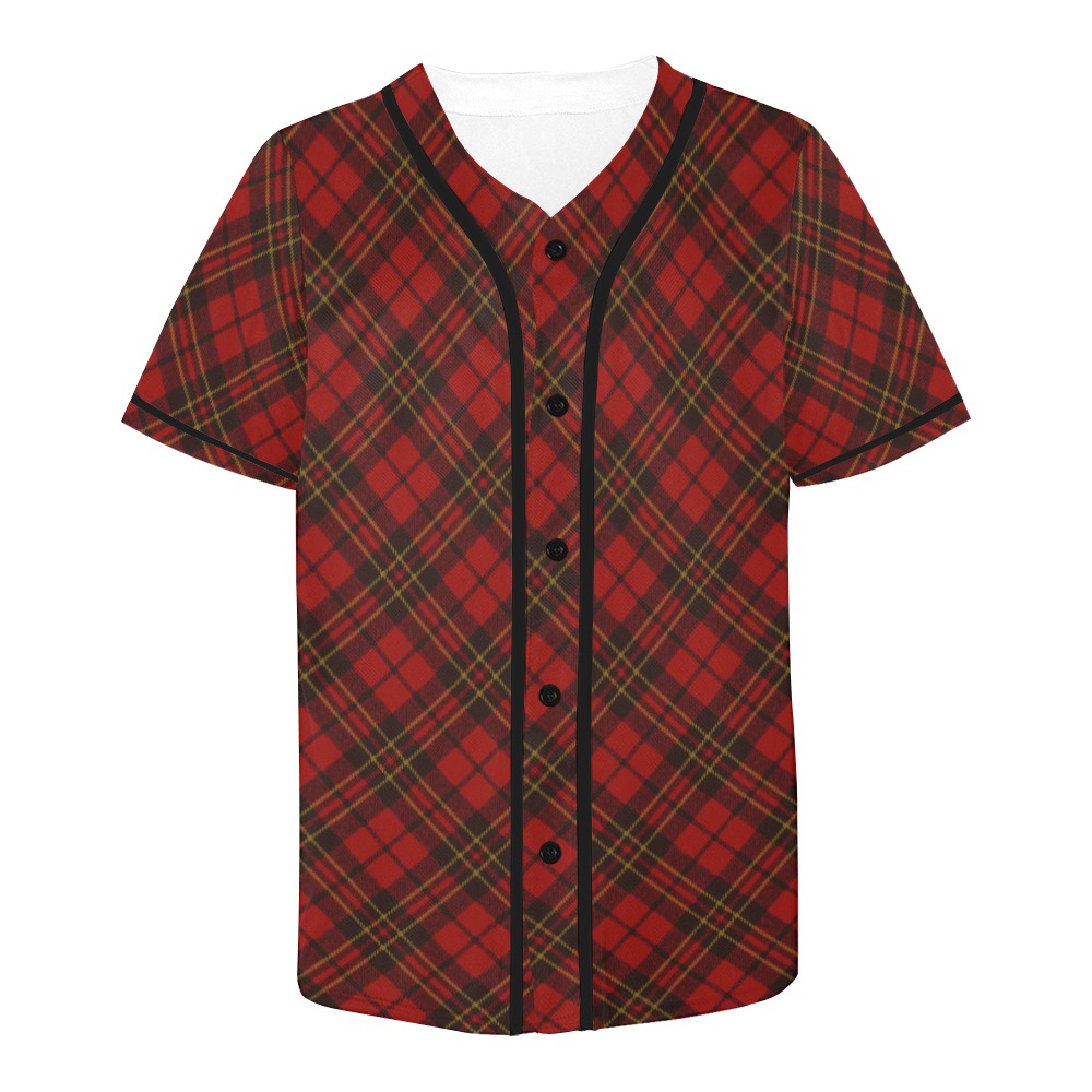 Red tartan plaid winter Christmas pattern holidays All Over Print Baseball Jersey for Men (Model T50)