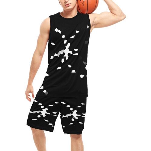 White InterlockingCircles Mosaic Black Basketball Uniform with Pocket