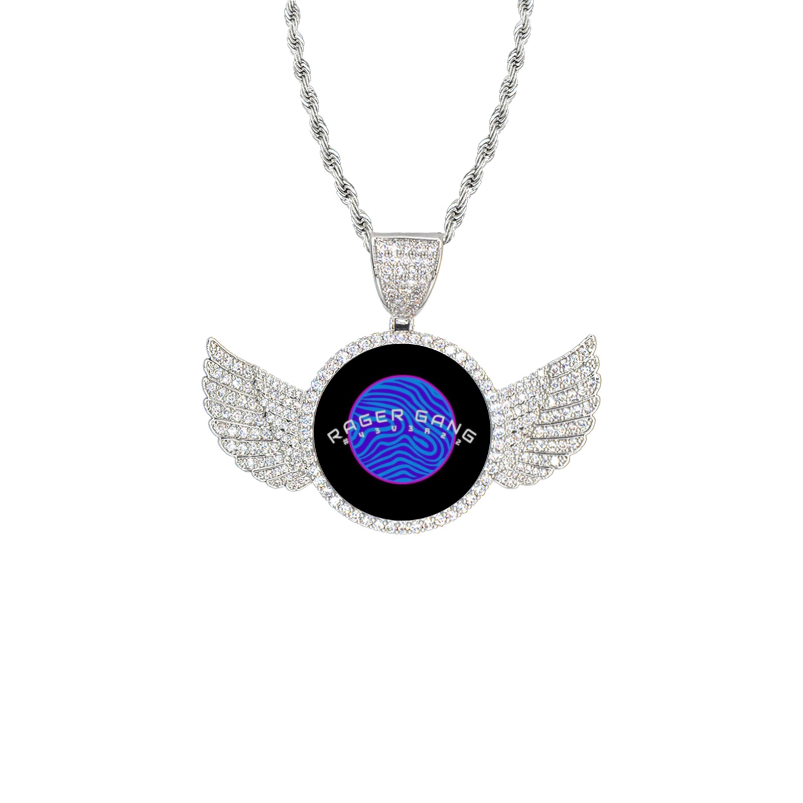 rager gang llc rec Wings Silver Photo Pendant with Rope Chain