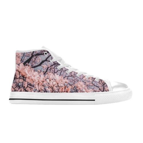 Sping flower white Women's Classic High Top Canvas Shoes (Model 017)