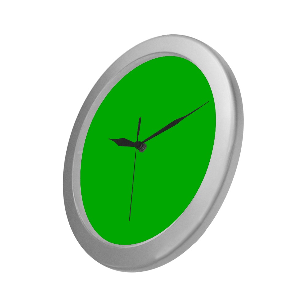 Merry Christmas Green Solid Color Silver Color Wall Clock