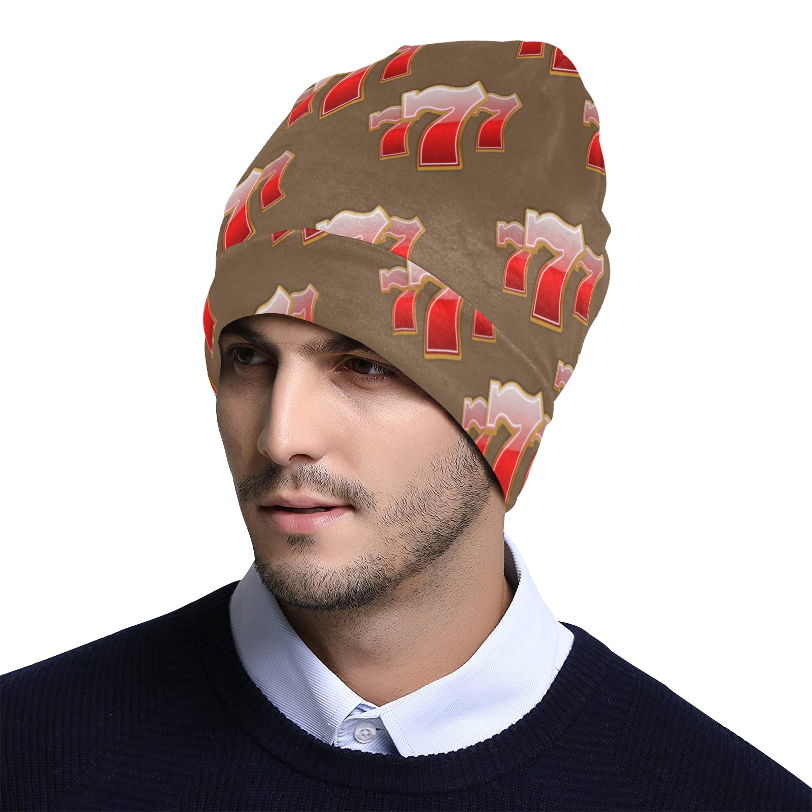 Las Vegas Lucky Sevens 777 - Brown All Over Print Beanie for Adults