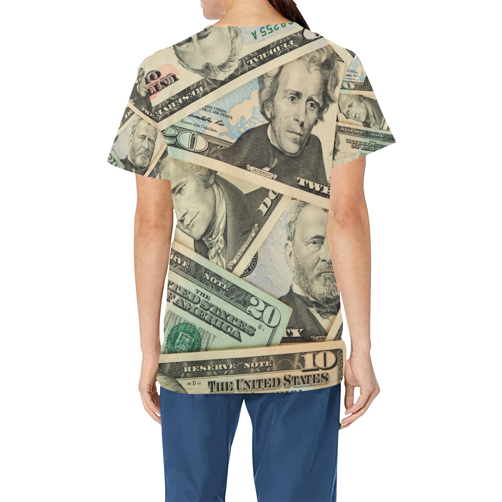US PAPER CURRENCY All Over Print Scrub Top
