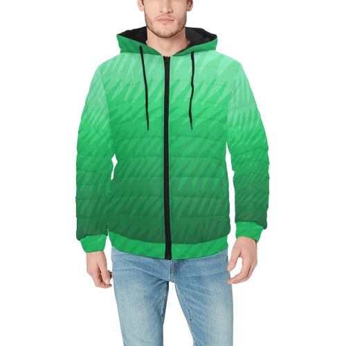 green wavespike Men's Padded Hooded Jacket (Model H42)