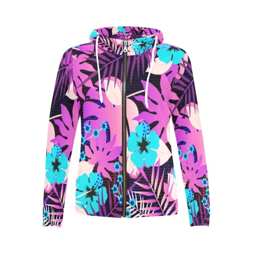 GROOVY FUNK THING FLORAL PURPLE All Over Print Full Zip Hoodie for Women (Model H14)